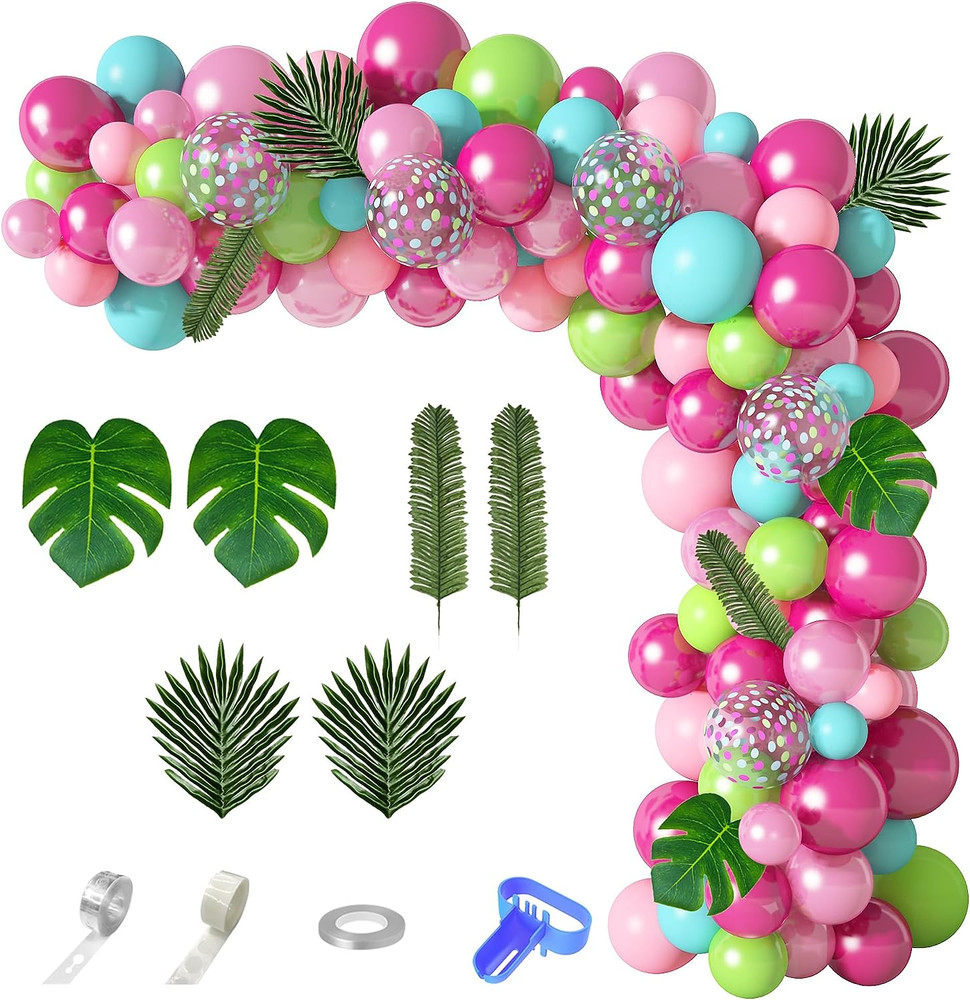 142Pcs Tropical Flamingo Balloons Garland Arch Kit, 40″ Flamingo Balloons Hot Pi