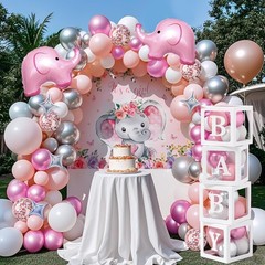 138Pcs Elephant Baby Shower Decorations Girl, Baby Boxes with Letters & Pink …