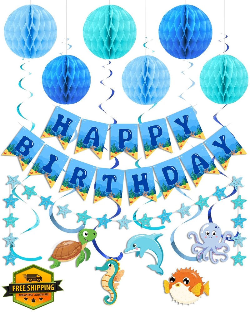 Ouddy Life Under Sea Party Decor Blue Green Banner
