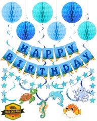 Ouddy Life Under Sea Party Decor Blue Green Banner