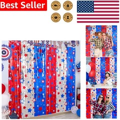 Party Backdrop Kit 3x Star Foil Fringe Curtains Red Blue White Patriotic Decor