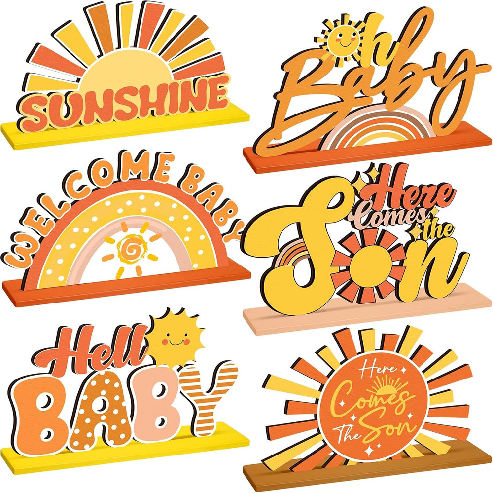 6 Pcs Here Comes the Son Baby Shower Decorations Retro Boho Party Centerpiece fo
