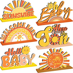 6 Pcs Here Comes the Son Baby Shower Decorations Retro Boho Party Centerpiece fo