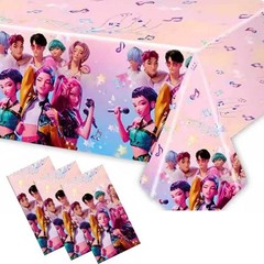 3PCS Waterproof Pink Cartoon Tablecloths – Demon Hunters Birthday Party Supplies