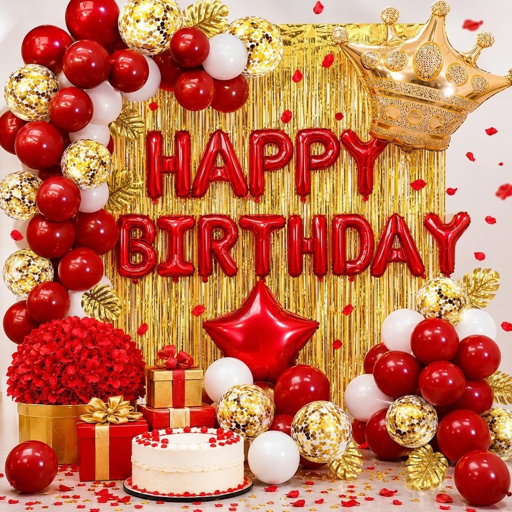 Decoracion De Cumpleaños Globos De Letras Rojos y Dorados Para Mujer Fiestas Set
