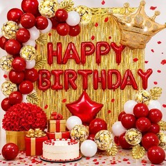 Decoracion De Cumpleaños Globos De Letras Rojos y Dorados Para Mujer Fiestas Set