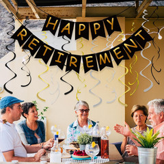 Retirement Party Decorations for Men Women Black Gold Happy Retirement Banner Ha