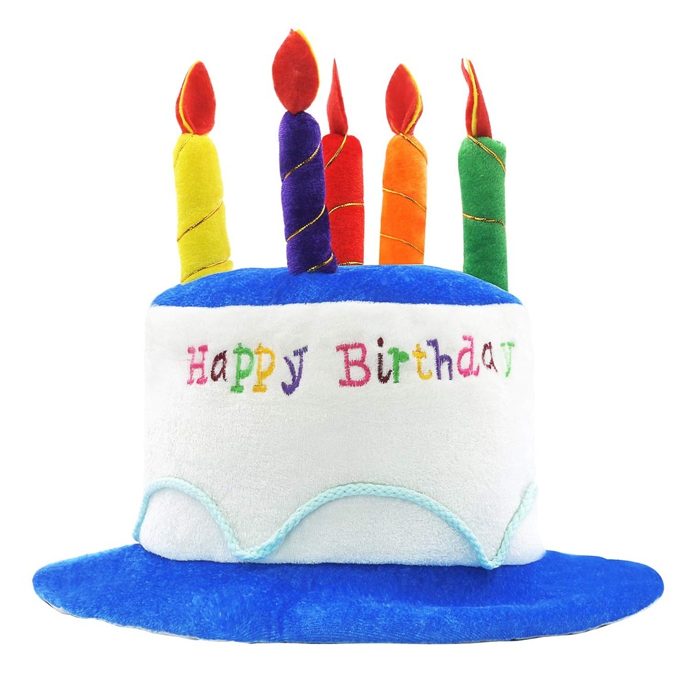 Colorful Cake Party Hat for Adults, Soft Plush Birthday Hat with Tilted Candles
