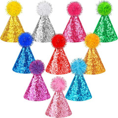 10 Pcs Glitter Mini Birthday Party Hats Multicolor Paper Cone Hats
