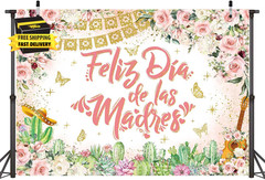 Feliz Dia De Las Madres Banner Backdrop 7X5Ft Rose Gold Flowers Happy Mothers Da