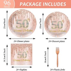 Complete 96-Piece Pink Rose Gold 50th Birthday Collection for Effortless Hosting