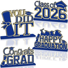 4 PCS Blue Gold Class Of 2026 Graduation Decorations Wooden Table Centerpieces