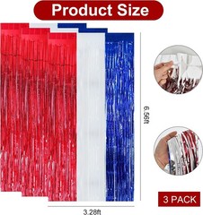 Foil Curtains Vibrant Red Blue White Party Backdrop Decorations 3 Pcs Reusable