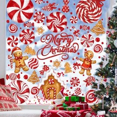 DULEFUN Christmas Window Clings, Gingerbread Man Candy Window’s Stickers Red