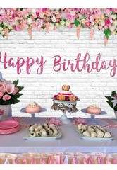Flower Happy Birthday Backdrop 8x6ft