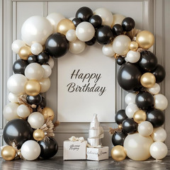 Black White Gold Balloon Arch Kit,Double Stuffed Pearl Sand White Balloon Garlan