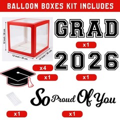 Graduation Decorations Class of 2026 Red and Black Balloon Boxes for High