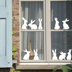9 Sheets Easter Window Clings White Bunny Rabbit Window Stickers Double-Side Gla