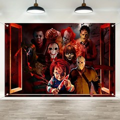 Halloween Horror Backdrop Banner Decorations, Fabric Scary Birthday Party