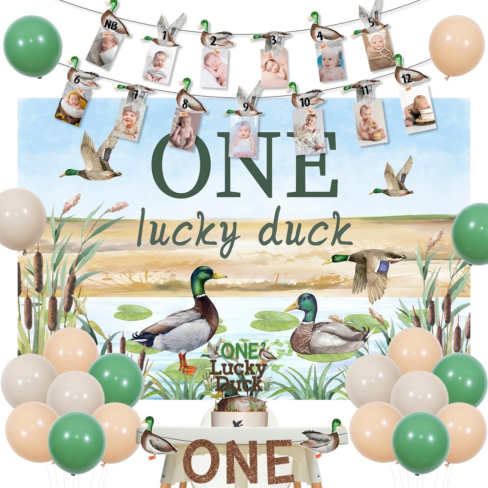 Mallard Duck 1st Birthday Decorations for 1 Year Old Boy, One Lucky Duck Back…