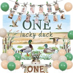 Mallard Duck 1st Birthday Decorations for 1 Year Old Boy, One Lucky Duck Back…