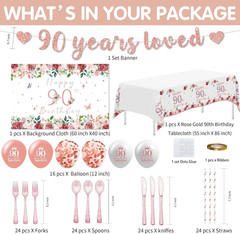 Rose Gold 90th Birthday Decorations for Women – Fabulous Celebration Set