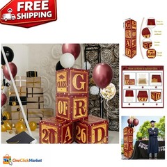 Set of 4 Maroon Graduation Balloon Boxes with ‘GRAD’ Letters – Party Essentials