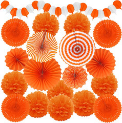 Fiesta Party Decorations, Multicolored Paper Pompoms Fan Garlands for Mexican Pa