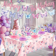 Butterfly Party Decorations Pink Purple Butterfly Happy Birthday Bunting Banner
