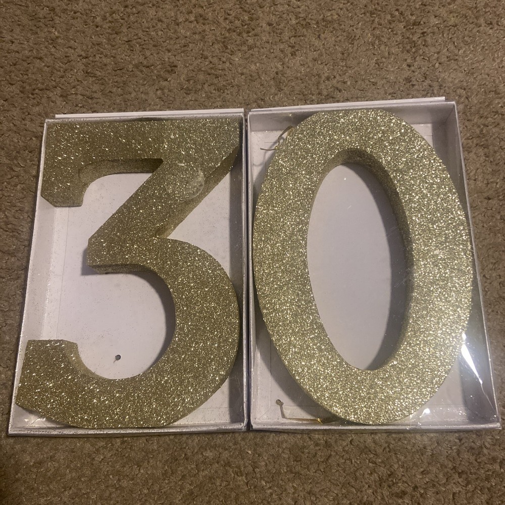 Unbranded Glitter Number 30 Wood Birthday Accents Decorations – Gold, 10” Tall