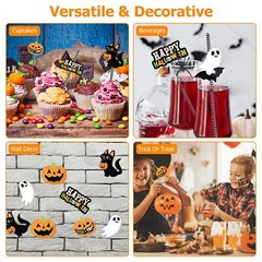 25x Decorative Drinking Straws in Halloween Theme, Black Cat &Ghost Lantern
