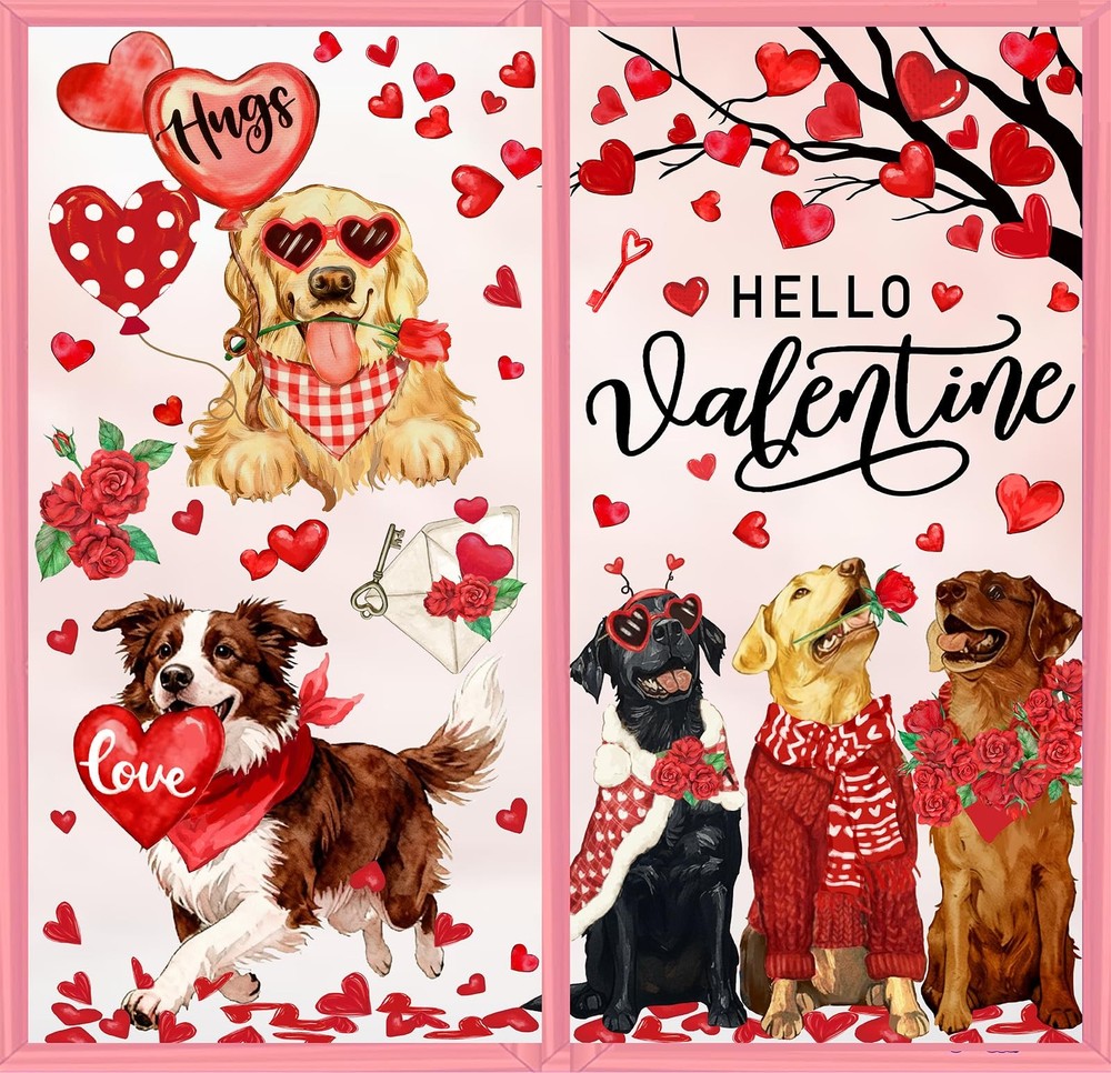 Valentine’s Day Window Clings Window Stickers Love Heart Dog Double-Sided Glass