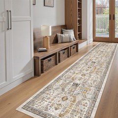 Madane Runner Rugs for Hallway 2×10 Long 2′ x 10′ (Runner), Brown/Gold
