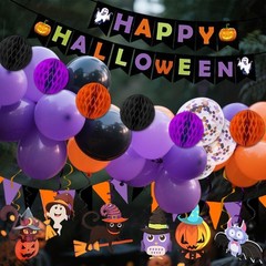 Halloween Banner Decorations Trick or Treat Paper Honeycomb Ball Swirl Stream…