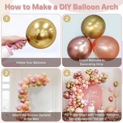 Pink and Gold Balloon Garland Arch Kit, 167Pcs Metallic Pearl Rose Gold Paste…