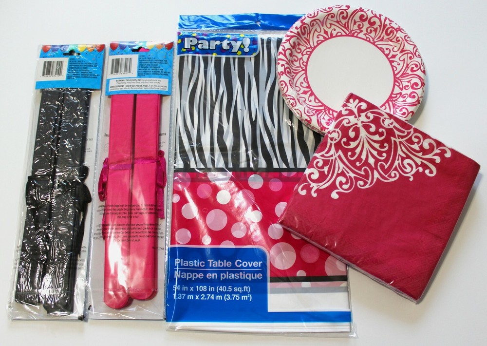 *NEW* 5 Piece SET – Hot Pink Damask/Zebra Stripe PARTY *FAST SHIPPING*