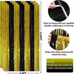 Graduation Decorations Backdrop Banner 2026 Black Gold Foil Fringe Curtain Pa…