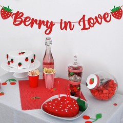 Berry In Love Bridal Shower Banner, Red Glitter