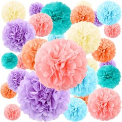 72 Pcs Tissue Paper Pom Poms Pastel Party Decorations Assorted Rainbow Paper