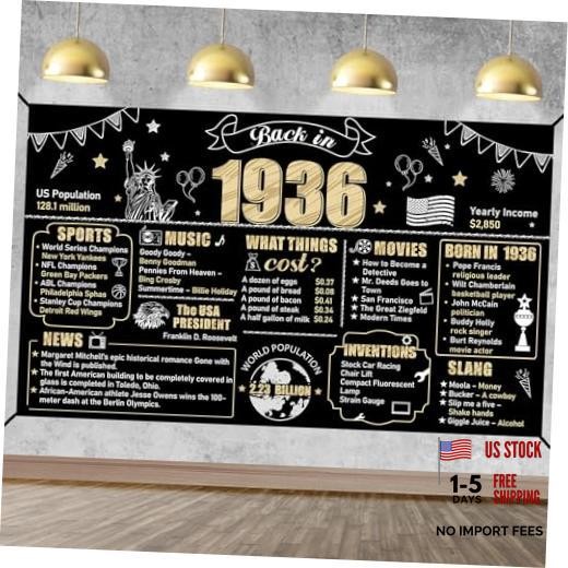 Large 90th Birthday Banner Backdrop Decorations for Women Men, Black Gold 90th