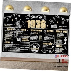 Large 90th Birthday Banner Backdrop Decorations for Women Men, Black Gold 90th