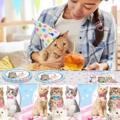 Stylish 41Pcs Cat Birthday Tableware – Perfect for 20 Guests Celebrations