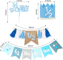 1/2 Birthday Boy Half Birthday Decorations – 4PCS Blue 6 Month Party Set with 1/