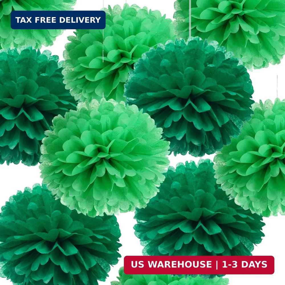 14″ Green Tissue Pom Poms Kit DIY Decorative Paper Flowers Ball for Birthday Par