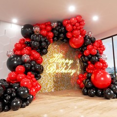 Red Black Balloon Garland, 140Pcs Arch Kit, Graduation Prom Decor, Red