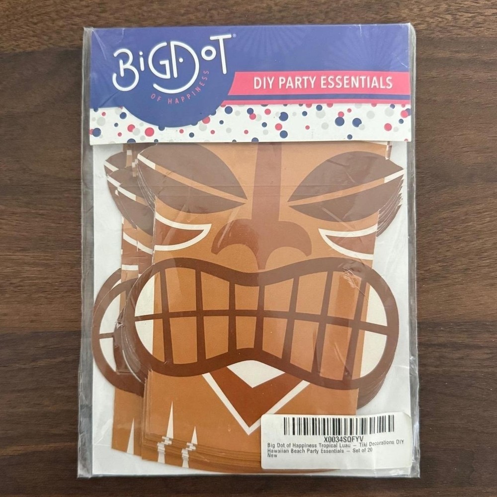 Big Dot of Happiness Tiki Decorations DIY Luau Beach Party NEW 20 Count
