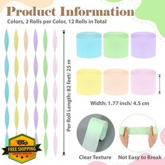 Epakh 12 Rolls Pastel Crepe Paper Streamers 984ft Party Wedding Decor
