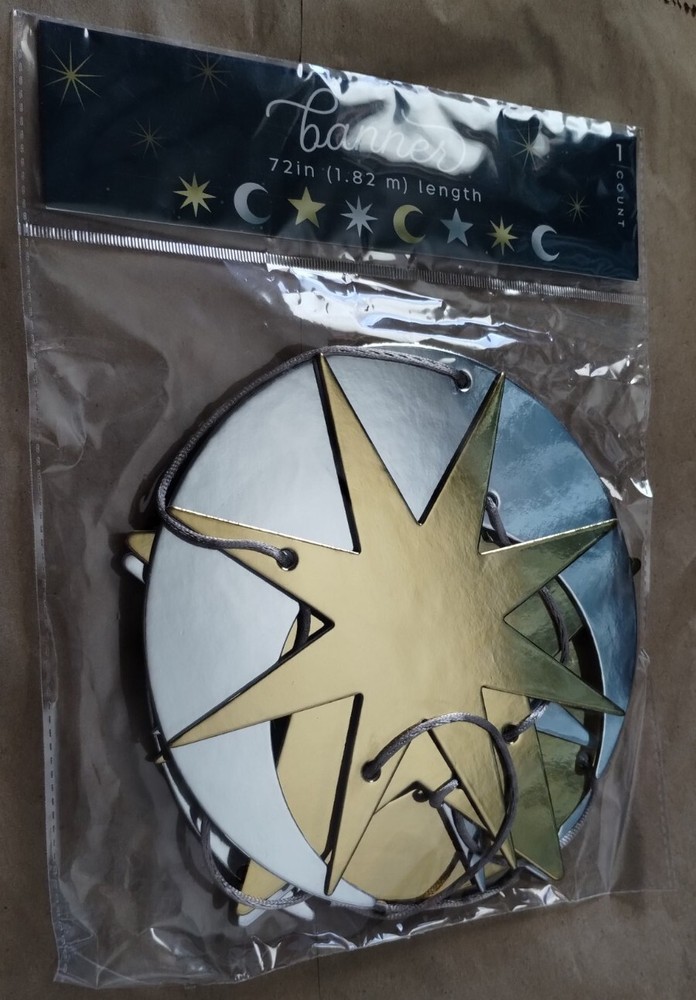 Moon and Stars Banner 72 Inch Length New Sealed SHIPS FAST