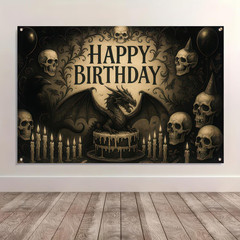 Birthday Banner 71 X 43 Inch, Large Gothic Dragon Happy Birthday Party Backdrop,