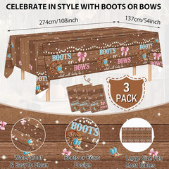 Boots or Bows Gender Reveal Decorations, 3 Pack Disposable Gender Reveal Table C